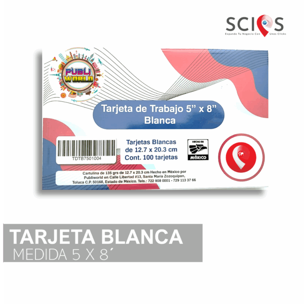 Tarjeta de Trabajo Blanca 5´x 8´